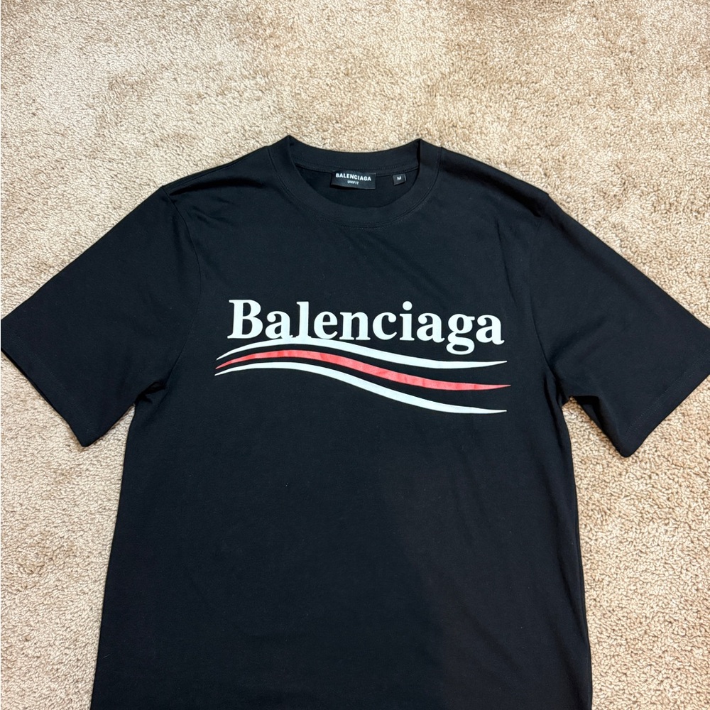 Balenciaga Black Tee with Red and White Accents